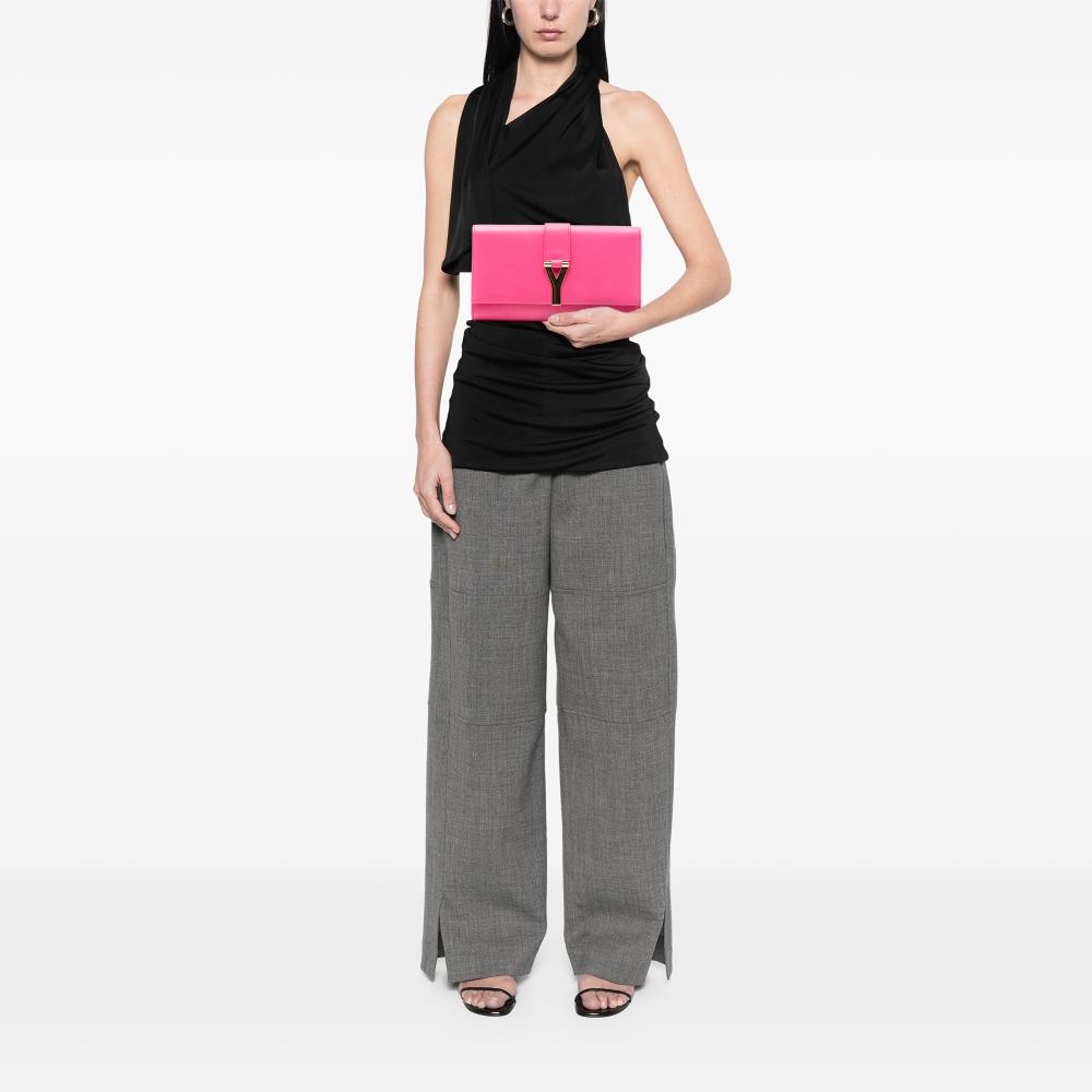 Saint Laurent B Saint Laurent Pink Calf Leather Chyc Ligne Clutch Italy