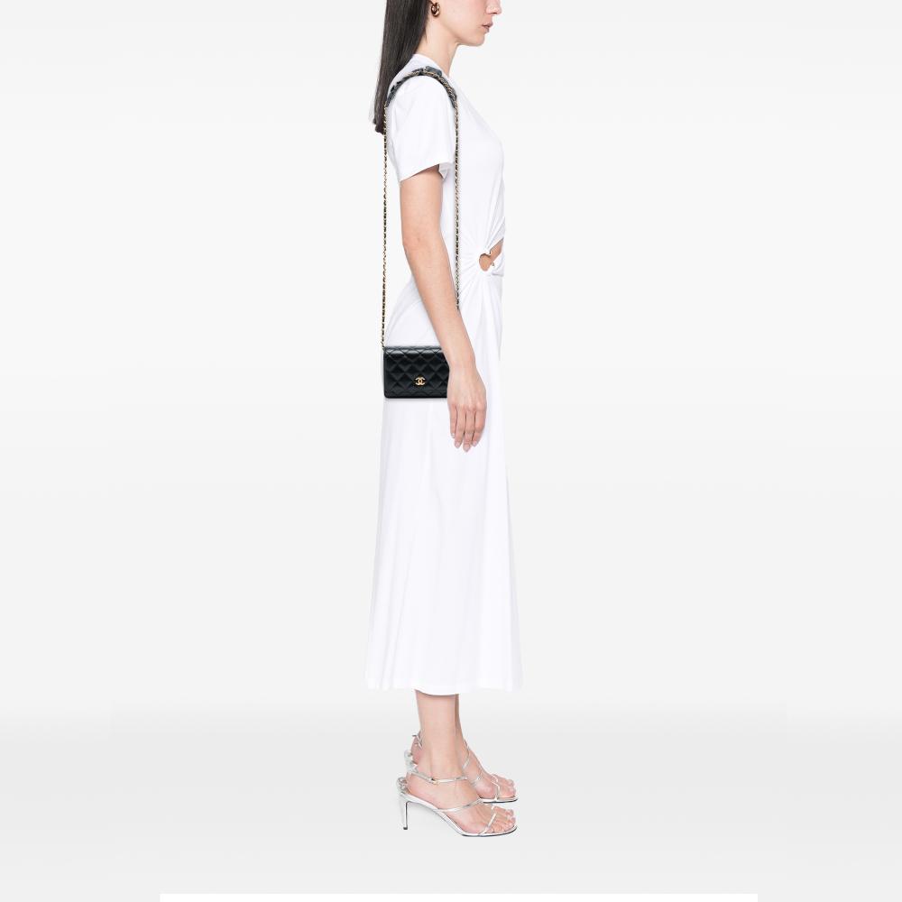 Chanel B Chanel Black Lambskin Leather Leather Lambskin Romance Wallet On Chain Italy