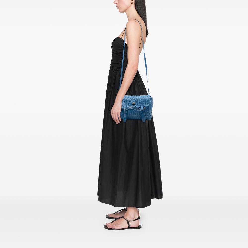 Bottega Veneta B Bottega Veneta Blue Nappa Leather Leather Nappa Intrecciato Flap Satchel Italy