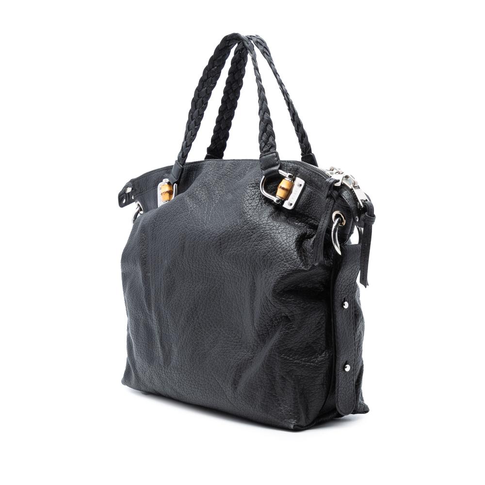 Gucci B Gucci Black Calf Leather Large Bamboo Bar Tote Italy