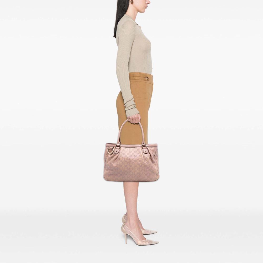 Gucci B Gucci Pink Calf Leather Guccissima Sukey Tote Italy