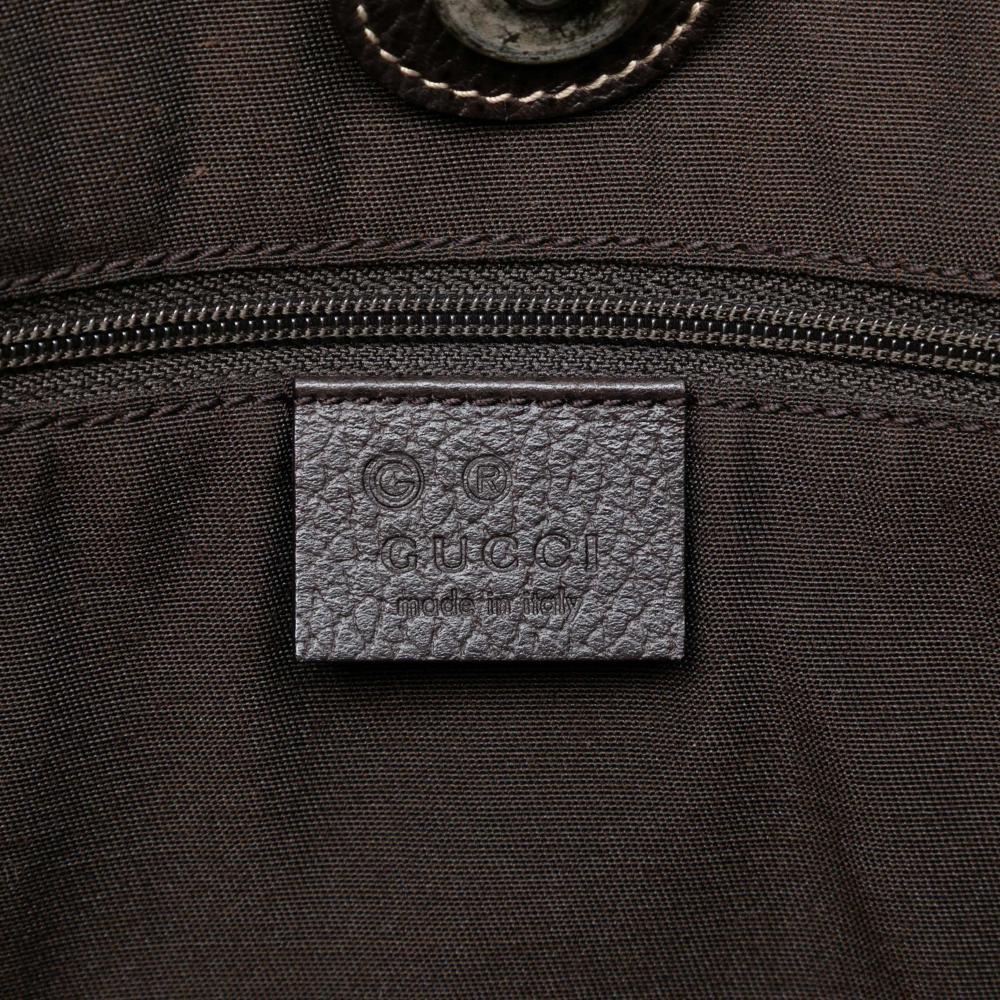 Gucci B Gucci Brown Beige Coated Canvas Fabric GG Crystal Bamboo Shopper Tote Italy