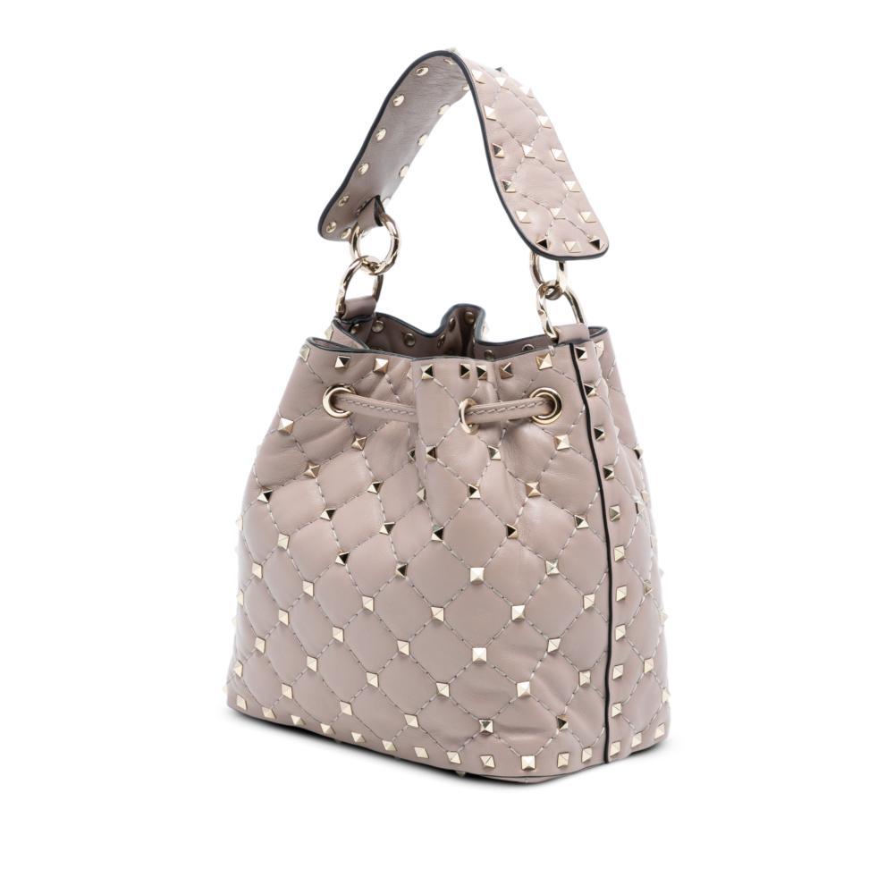 Valentino AB Valentino Brown Taupe Calf Leather Small Rockstud Spike Bucket Bag Italy