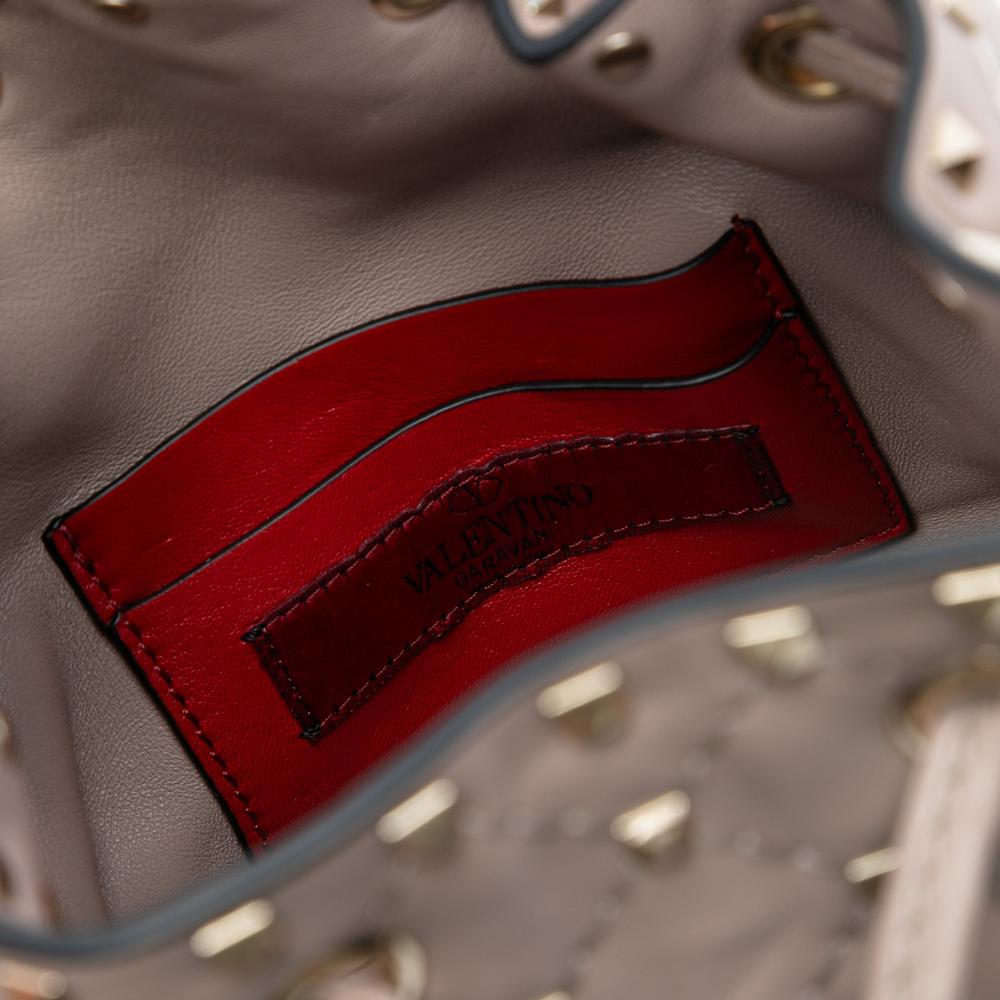 Valentino AB Valentino Brown Taupe Calf Leather Small Rockstud Spike Bucket Bag Italy