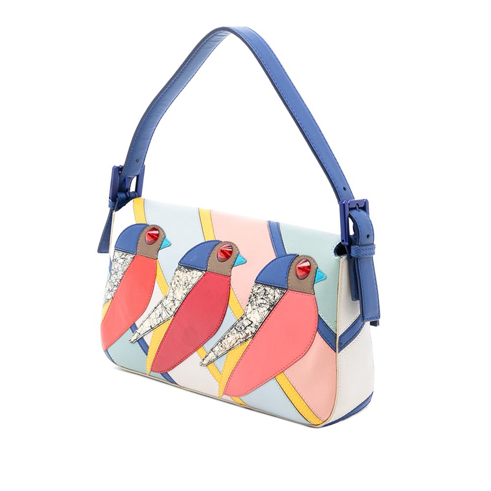 Fendi B Fendi Blue with Multi Calf Leather Patchwork QuTweet Bird Baguette Italy