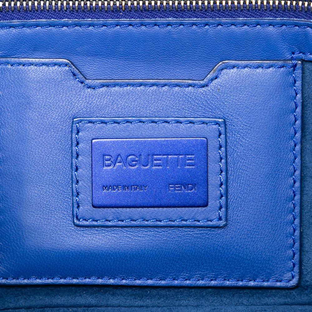 Fendi B Fendi Blue with Multi Calf Leather Patchwork QuTweet Bird Baguette Italy