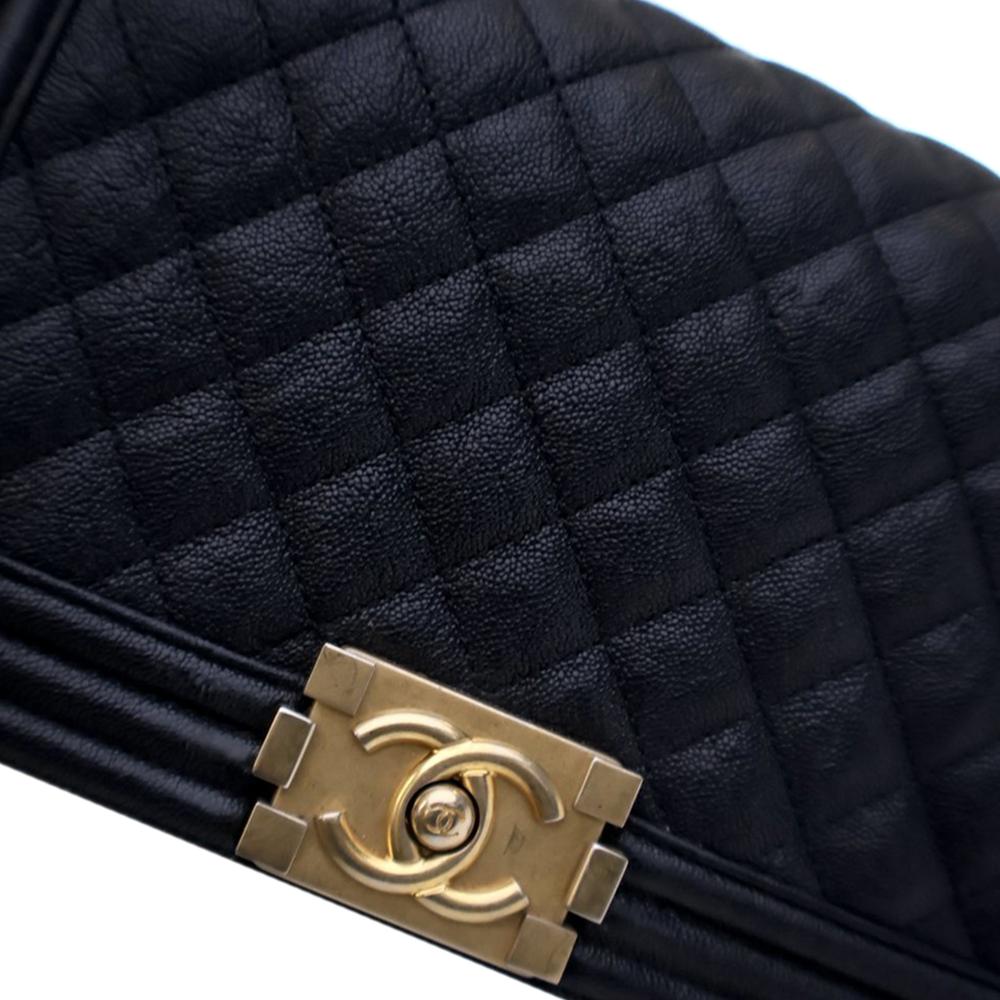 Chanel AB Chanel Blue Navy Caviar Leather Leather Old Medium Quilted Caviar Boy Flap Italy
