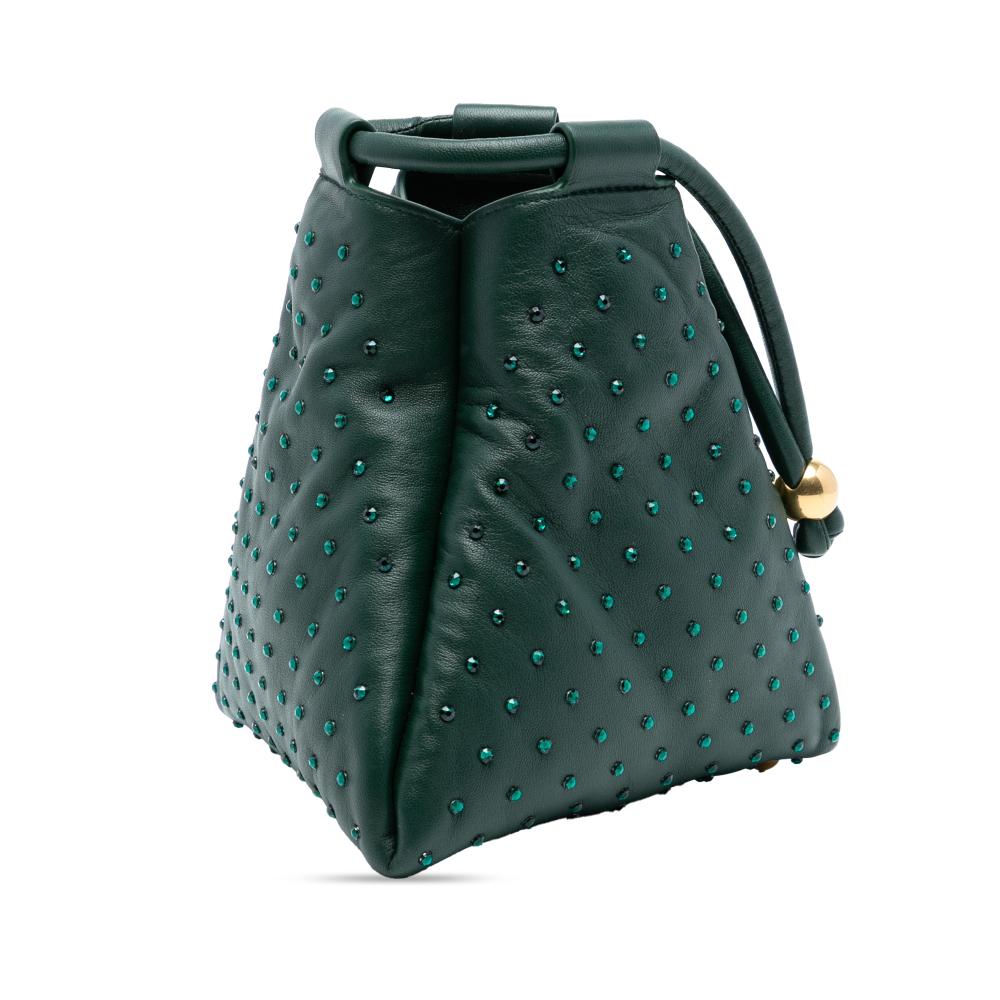 Bottega Veneta Green Mini Lambskin Crystal Embellished Triangle Handbag Italy