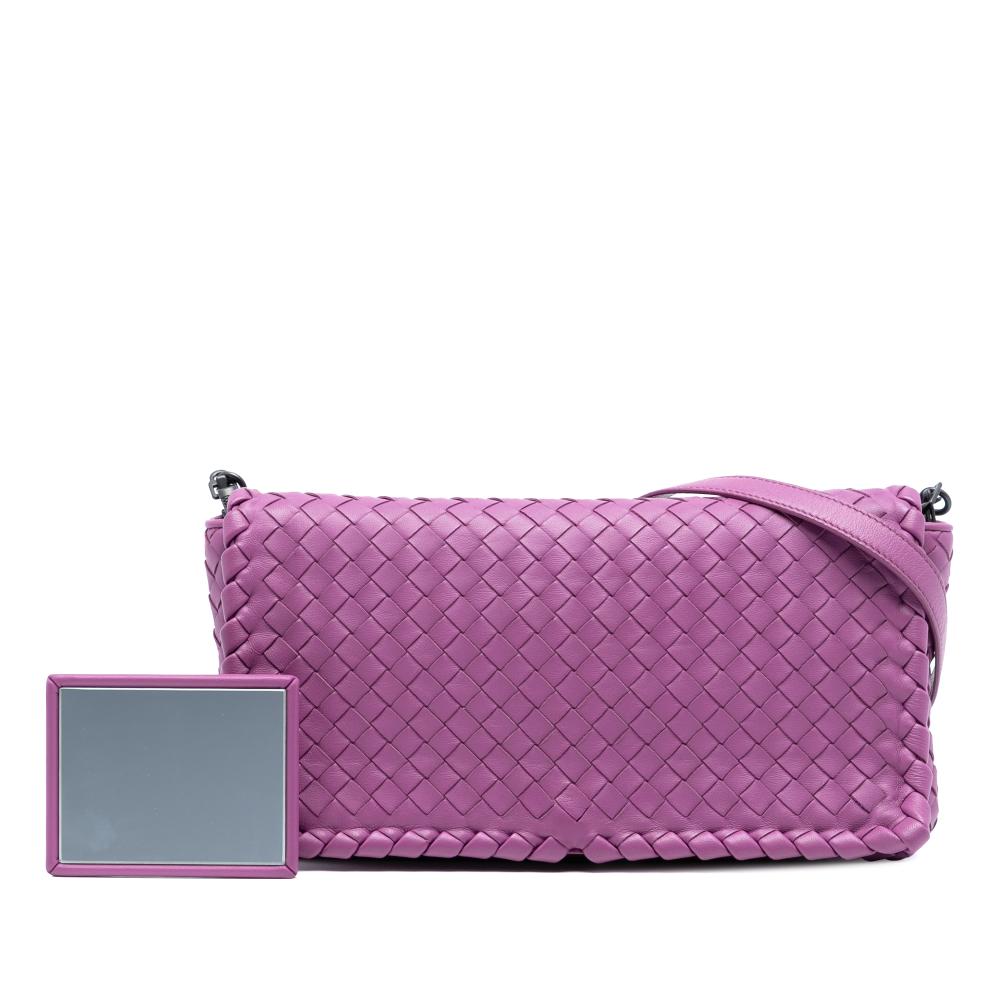 Bottega Veneta B Bottega Veneta Purple Nappa Leather Leather Nappa Intrecciato Dahlia Clutch Crossbody Italy