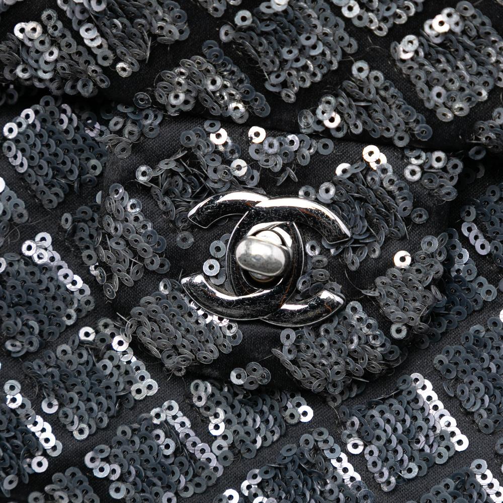 Chanel B Chanel Black Lambskin Leather Leather Medium CC Quilted Lambskin Sequin Single Flap Italy