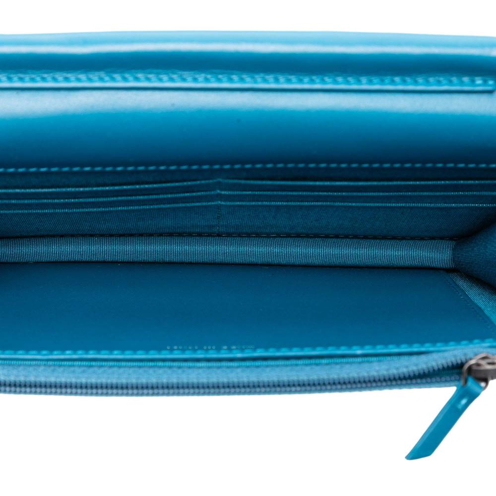 Chanel B Chanel Blue Calf Leather Quilted Aged skin Gabrielle Wallet On Chain Italy