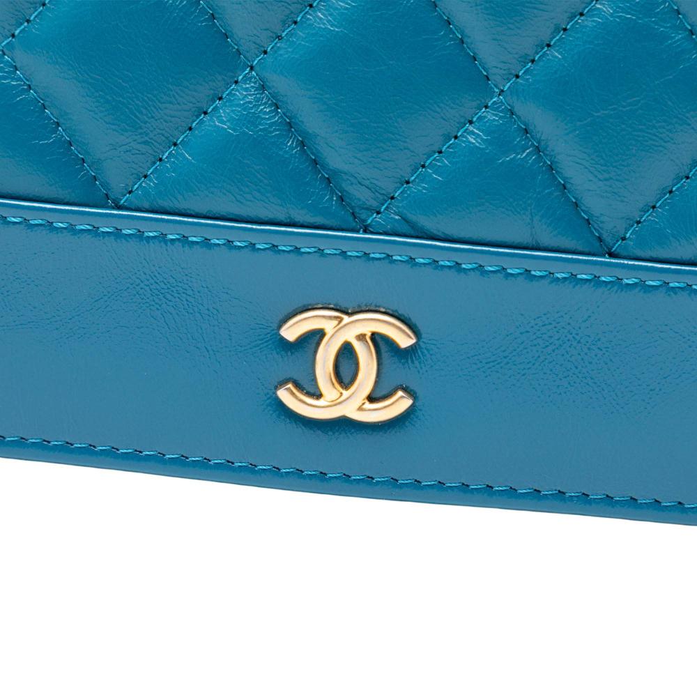 Chanel B Chanel Blue Calf Leather Quilted Aged skin Gabrielle Wallet On Chain Italy