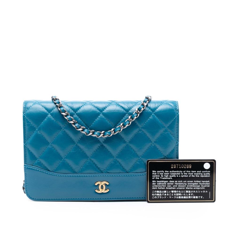 Chanel B Chanel Blue Calf Leather Quilted Aged skin Gabrielle Wallet On Chain Italy