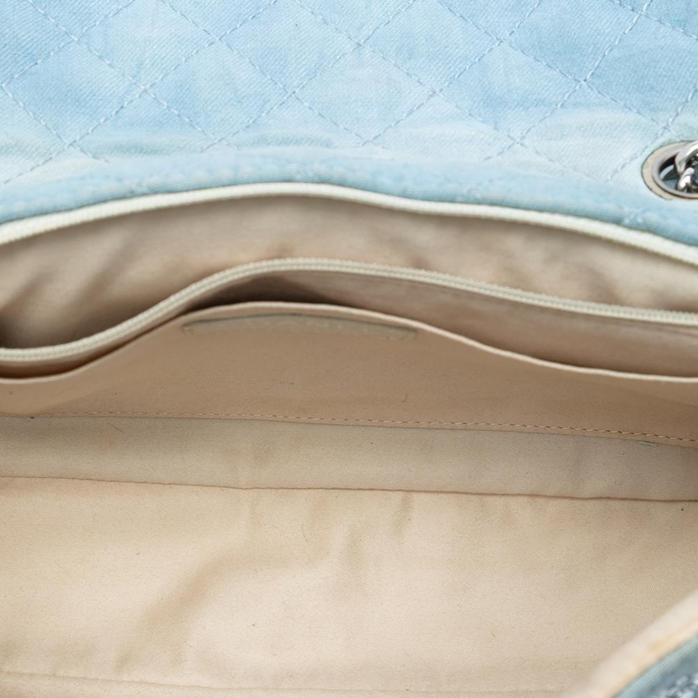 Chanel B Chanel Blue Light Blue Denim Fabric Medium CC Quilted Crystal Embellished Single Flap France