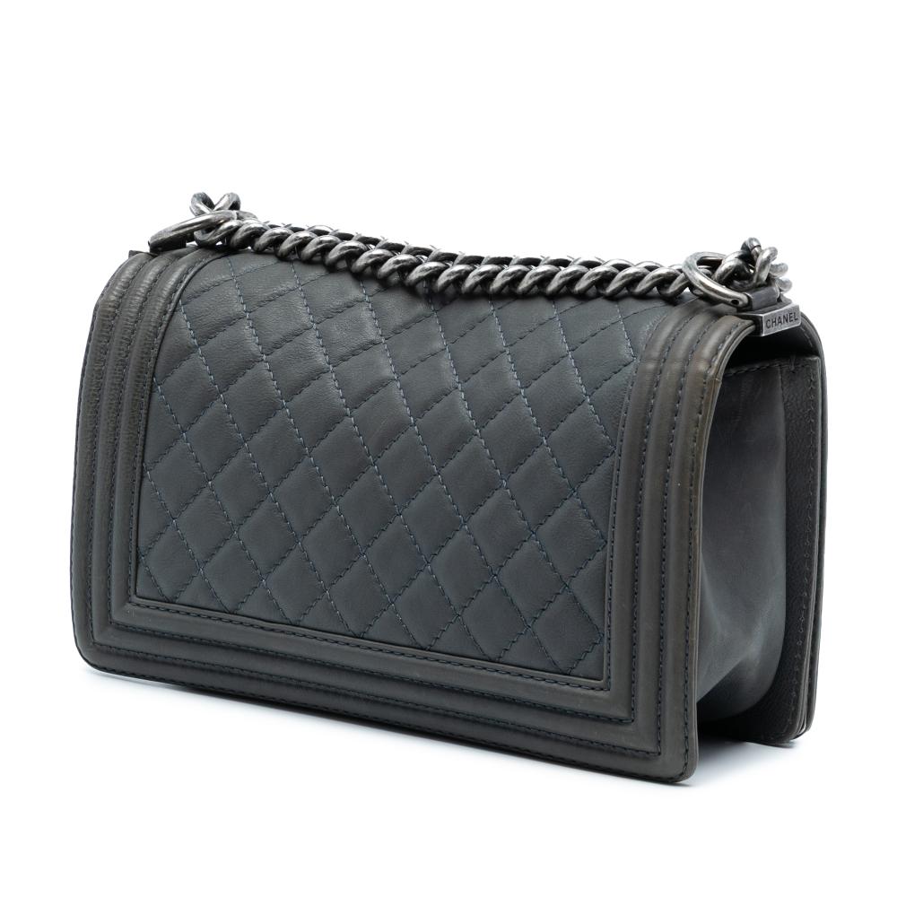Chanel B Chanel Gray Calf Leather Paris Dallas Old Medium Quilted skin Cowboy Boy Flap France