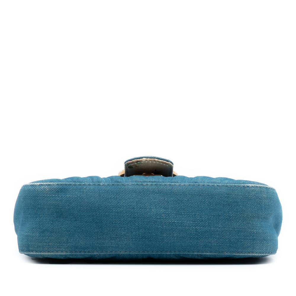 Gucci B Gucci Blue Denim Denim Fabric Small GG Marmont Matelasse Pearly Shoulder Bag Italy
