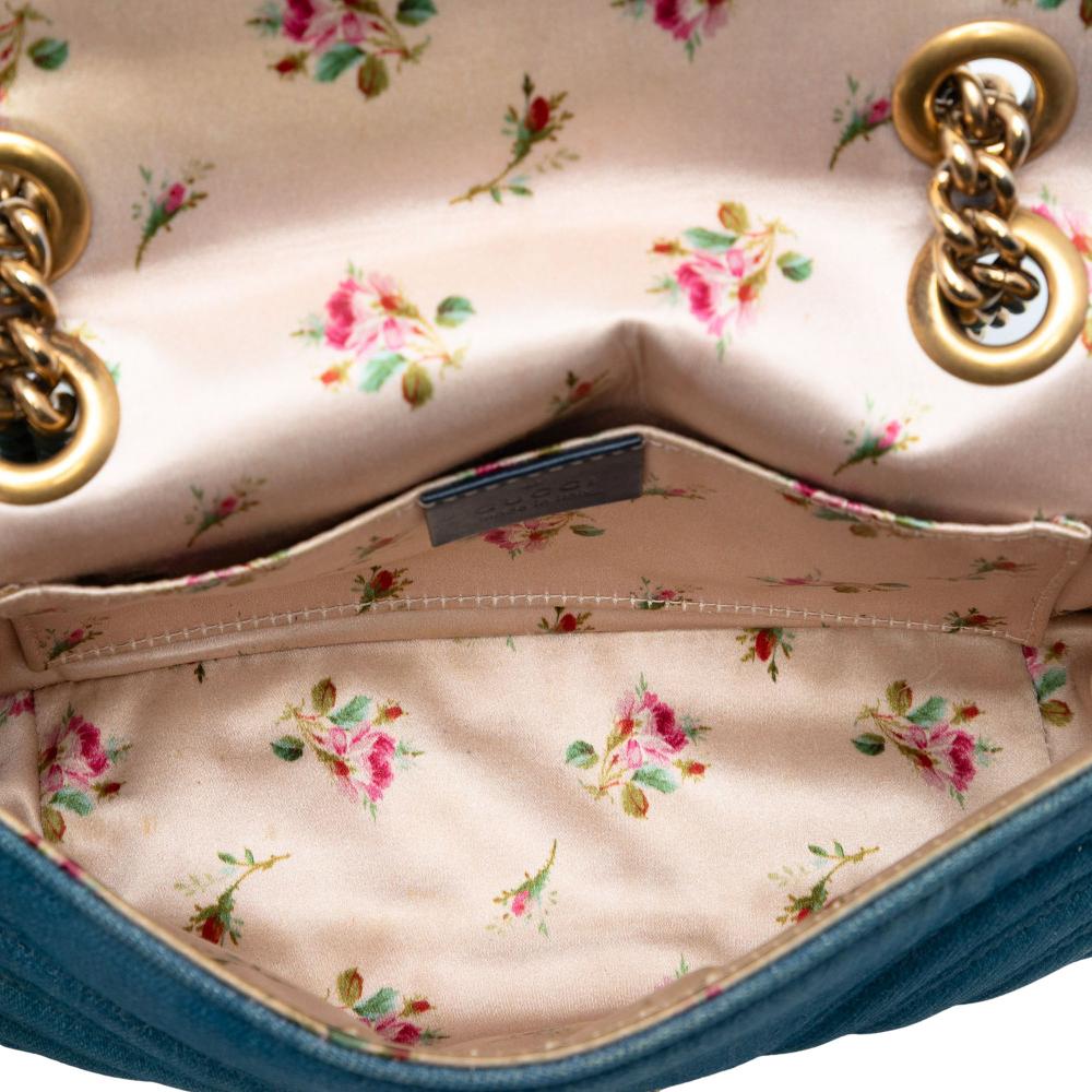 Gucci B Gucci Blue Denim Denim Fabric Small GG Marmont Matelasse Pearly Shoulder Bag Italy