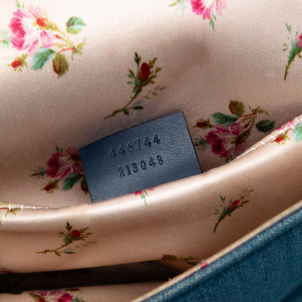 Gucci B Gucci Blue Denim Denim Fabric Small GG Marmont Matelasse Pearly Shoulder Bag Italy