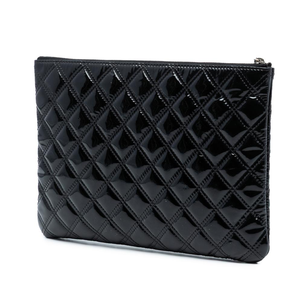 Chanel AB Chanel Black Patent Leather Leather Medium Quilted Patent Double Stitch O Case Clutch Italy