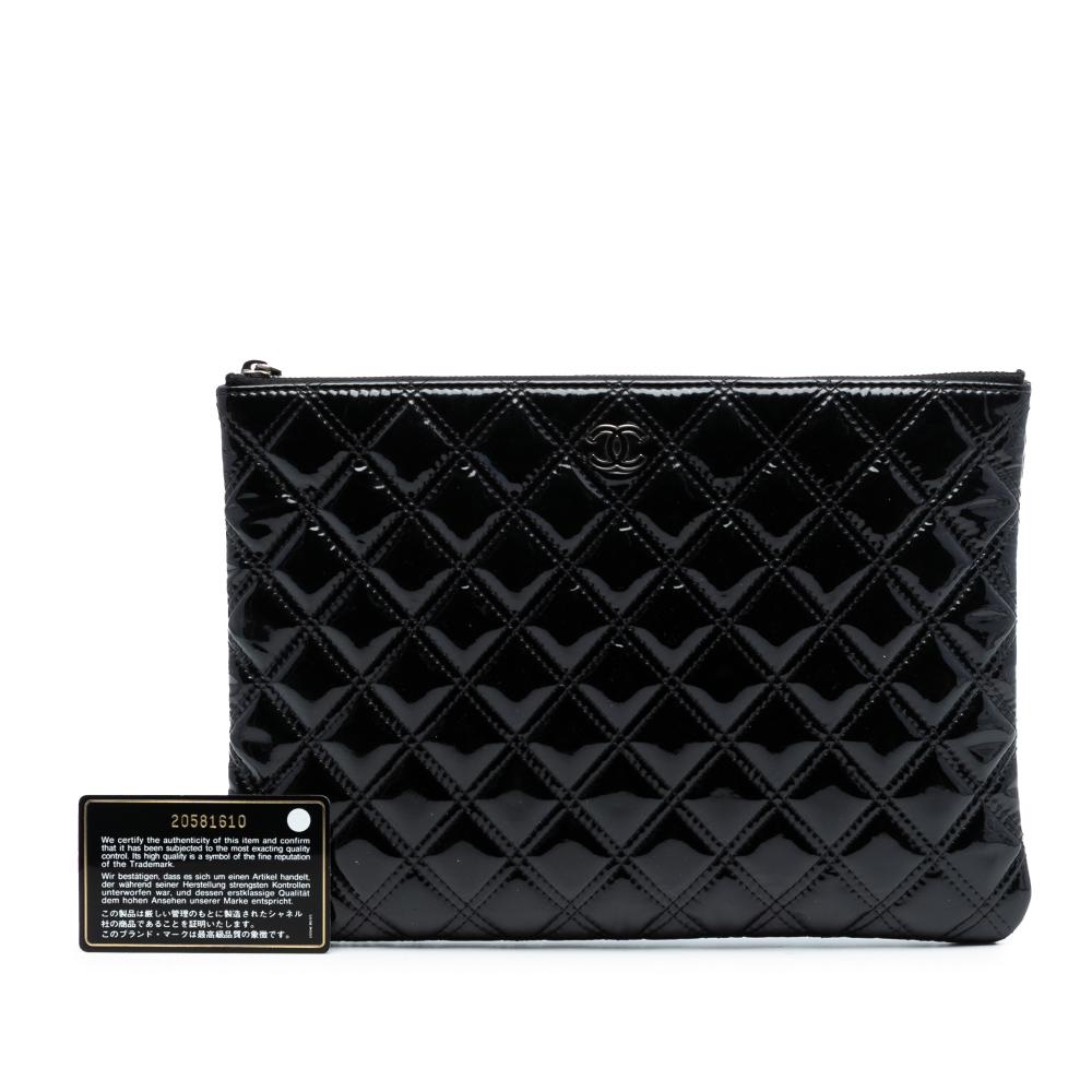 Chanel AB Chanel Black Patent Leather Leather Medium Quilted Patent Double Stitch O Case Clutch Italy