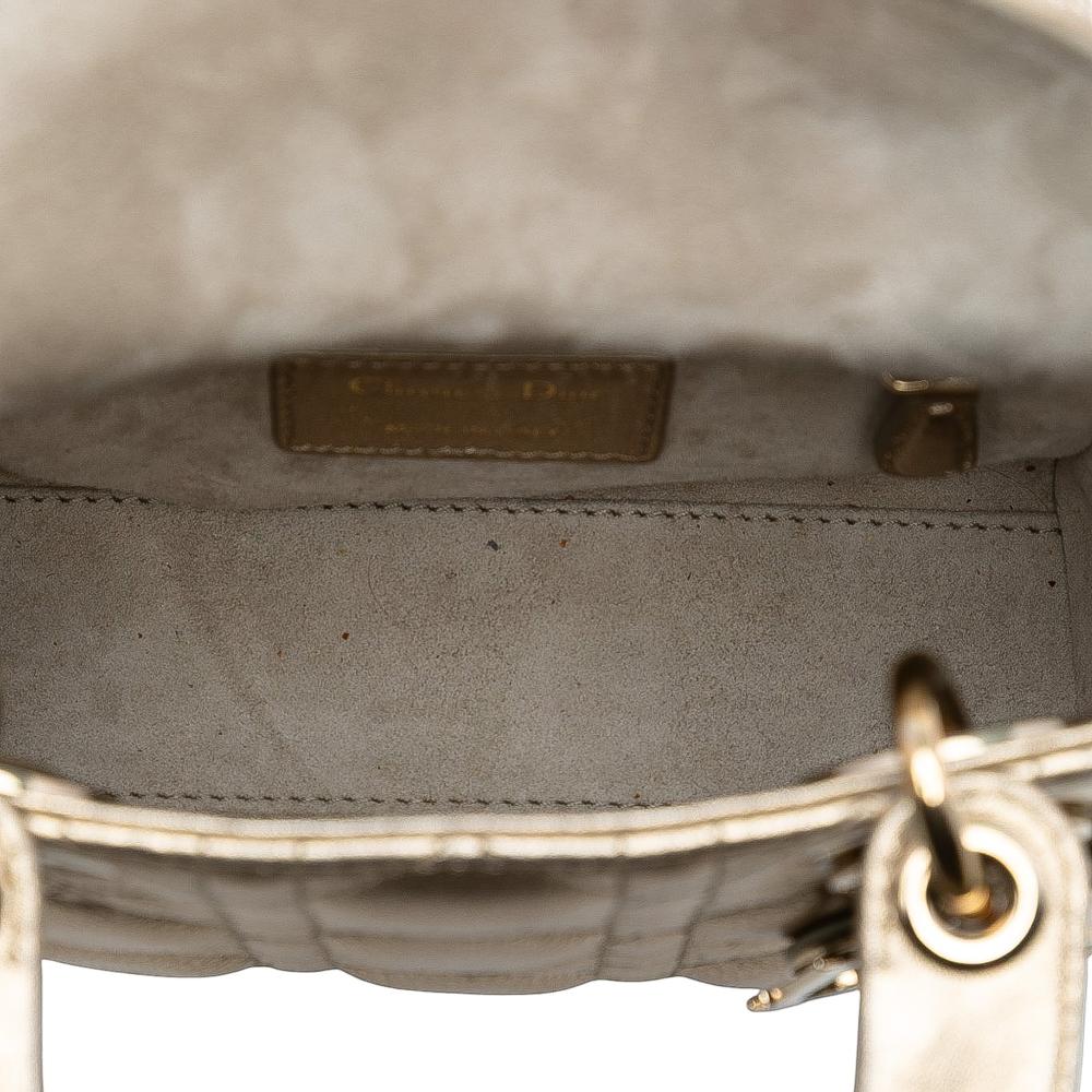 Christian Dior B Dior Gold Light Gold Lambskin Leather Leather Mini Metallic Lambskin Cannage Lady Dior Italy