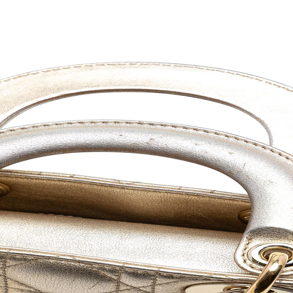 Christian Dior B Dior Gold Light Gold Lambskin Leather Leather Mini Metallic Lambskin Cannage Lady Dior Italy
