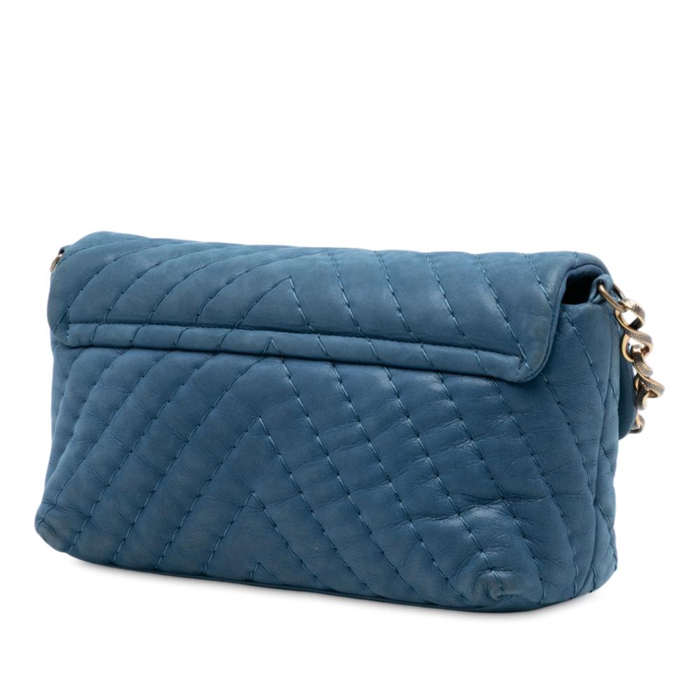 Chanel B Chanel Blue Calf Leather Medium Chevron Iridescent skin Surpique Flap Italy