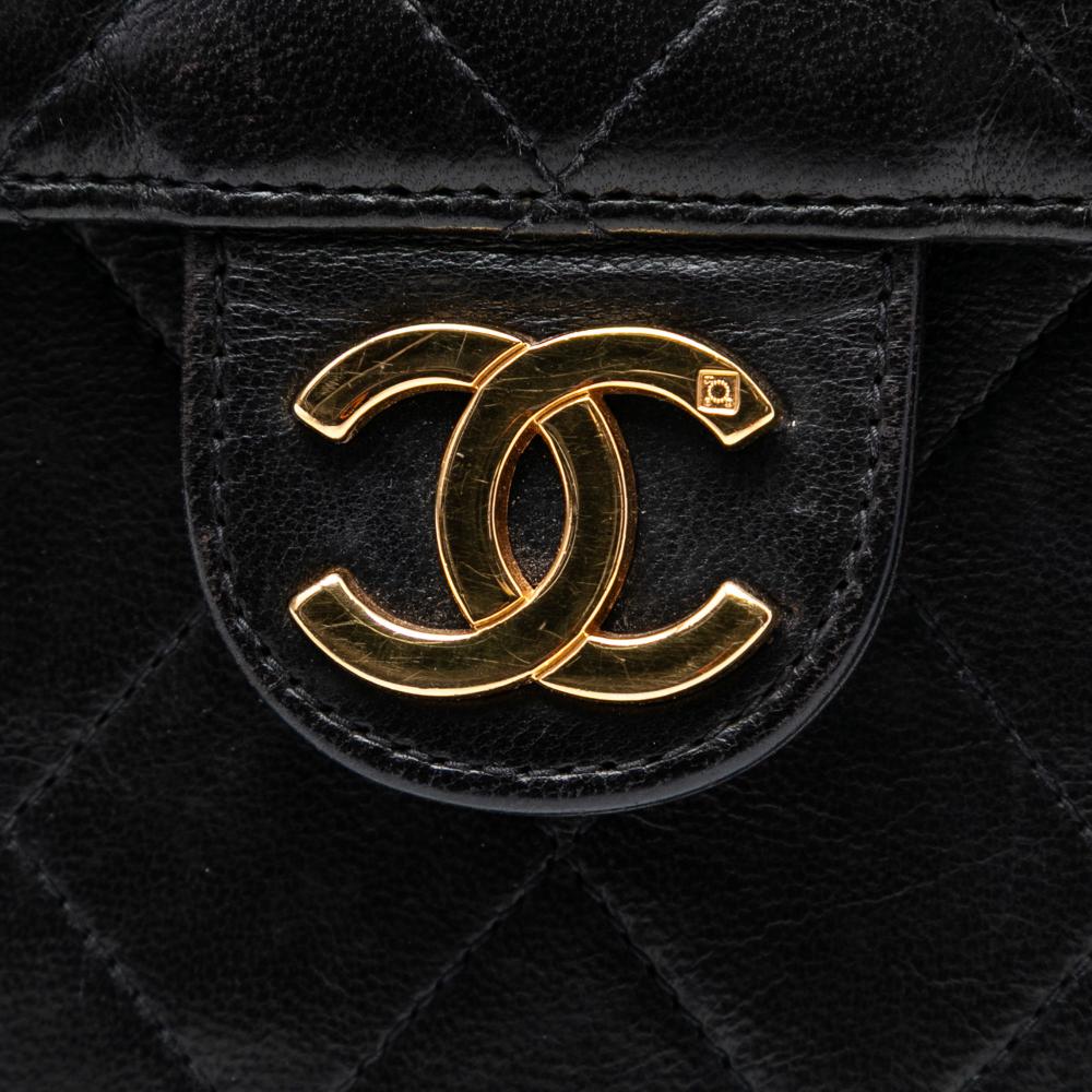 Chanel B Chanel Black Lambskin Leather Leather Medium CC Quilted Lambskin Single Flap France