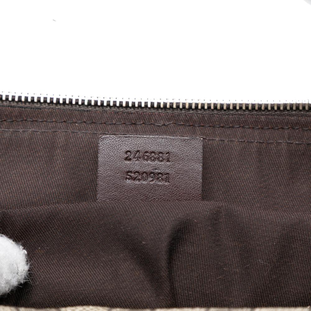 Gucci B Gucci Brown Beige Coated Canvas Fabric GG Supreme Double Pocket Crossbody Italy