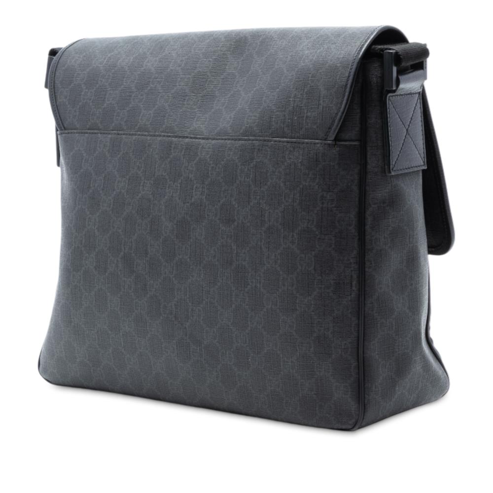 Gucci AB Gucci Gray Coated Canvas Fabric GG Supreme Flap Messenger Bag Italy