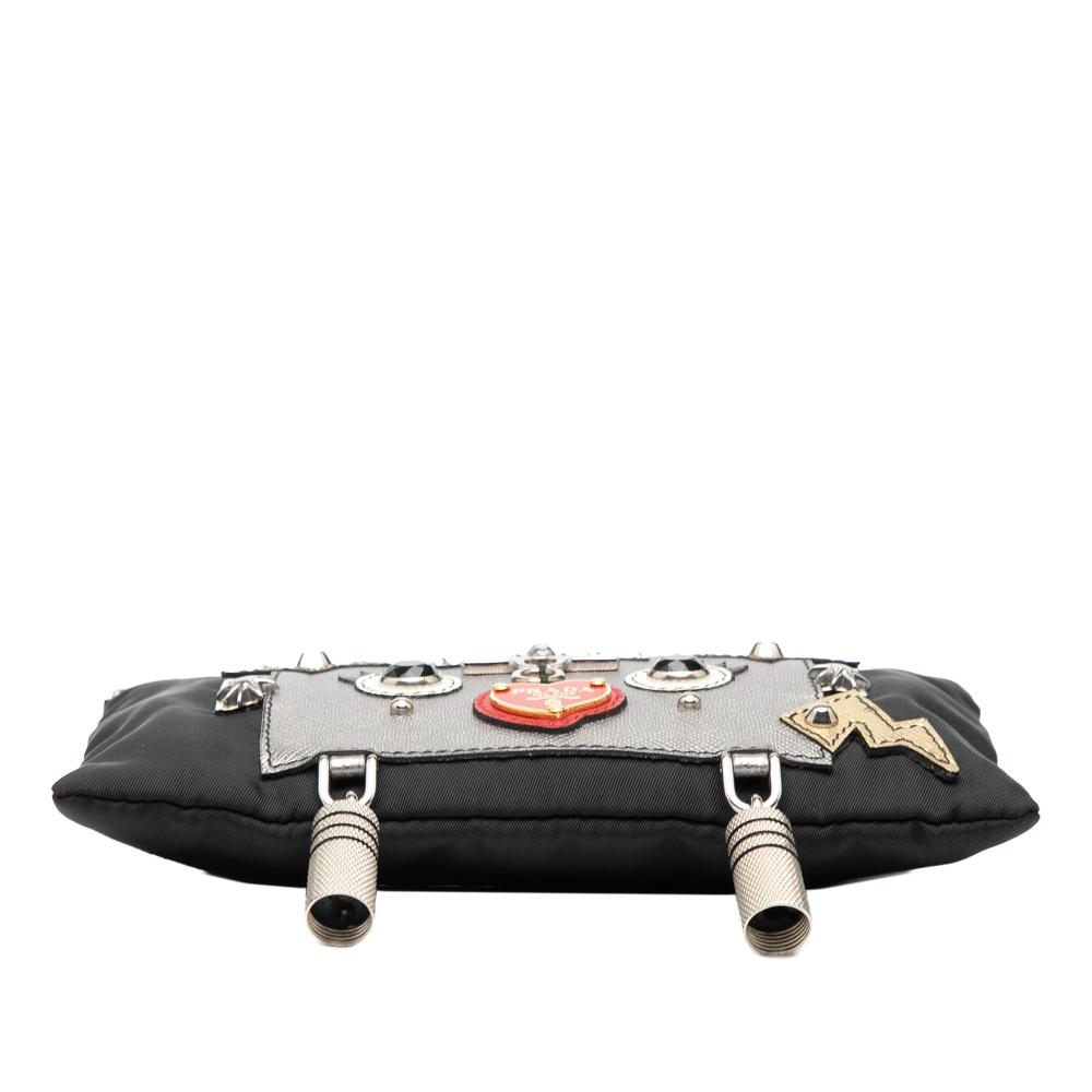 Prada AB Prada Black Nylon Fabric Tessuto Saffiano Robot Chain Shoulder Bag Italy