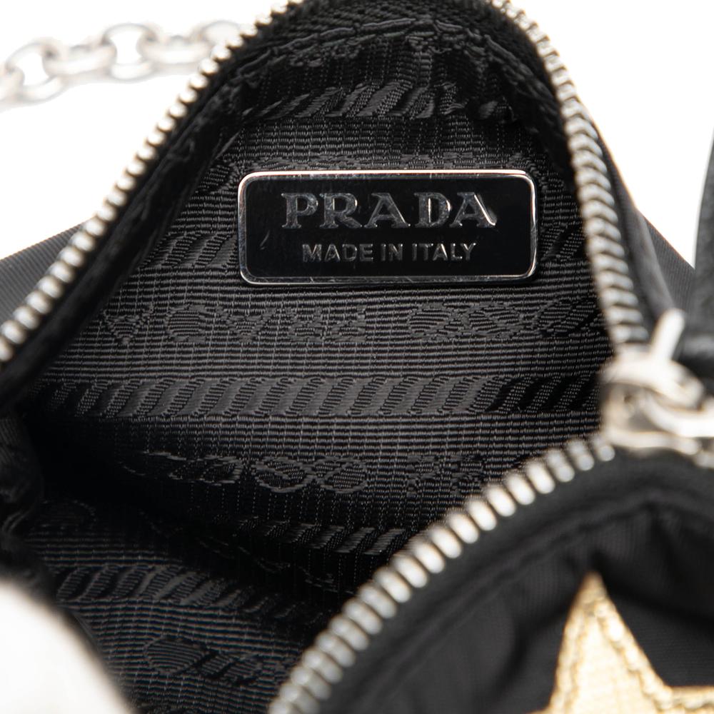 Prada AB Prada Black Nylon Fabric Tessuto Saffiano Robot Chain Shoulder Bag Italy