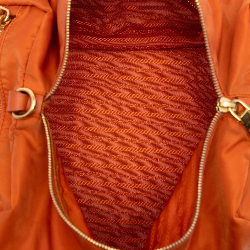 Prada B Prada Orange Nylon Fabric Tessuto Boston Bag Italy