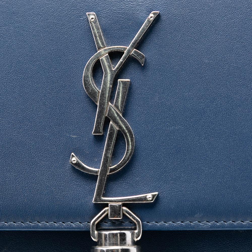Saint Laurent B Saint Laurent Blue Calf Leather Smooth skin Monogram Kate Tassel Wallet on Chain Italy