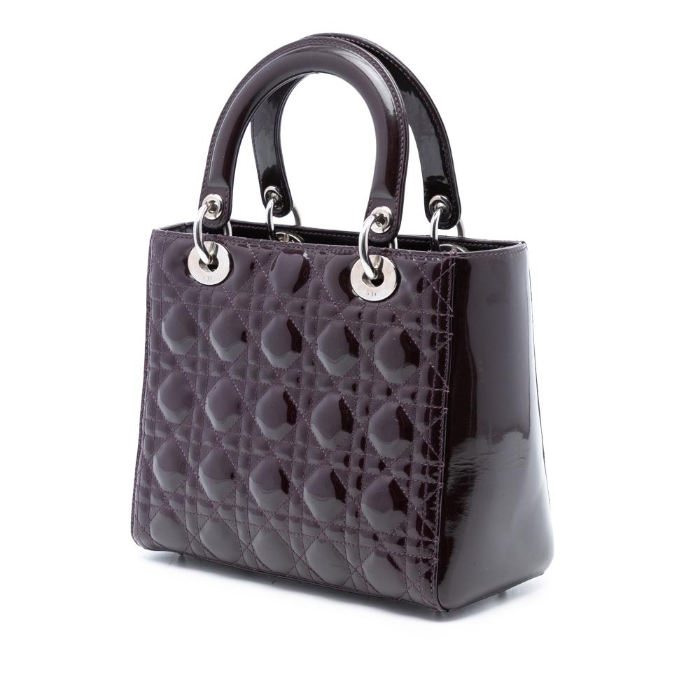 Christian Dior B Dior Purple Plum Patent Leather Leather Medium Patent Cannage Lady Dior Italy
