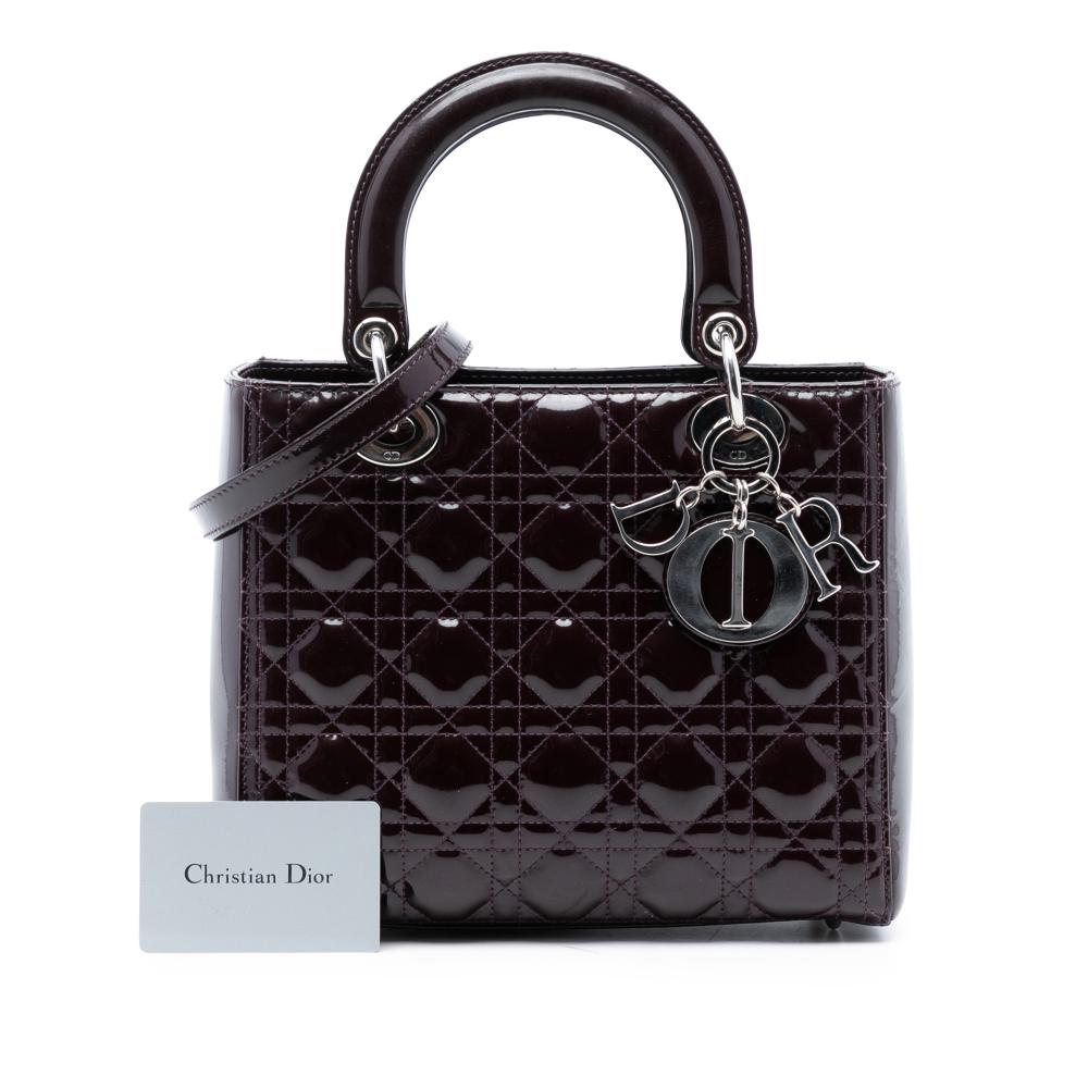 Christian Dior B Dior Purple Plum Patent Leather Leather Medium Patent Cannage Lady Dior Italy