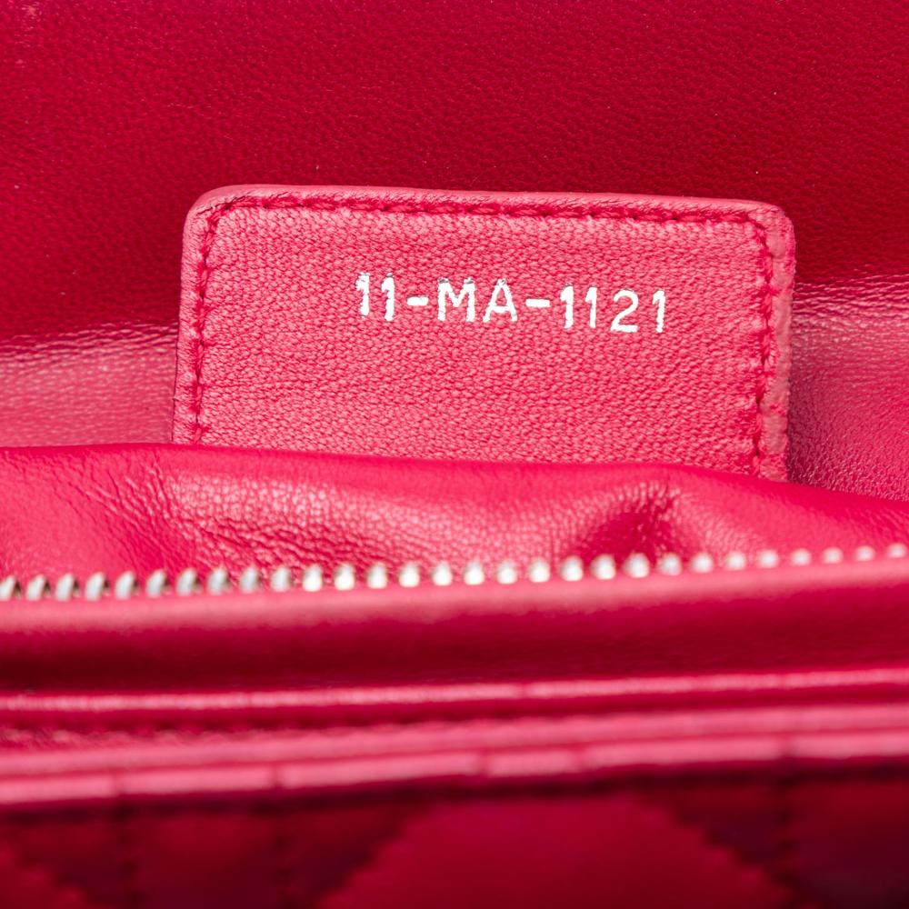 Christian Dior B Dior Red Lambskin Leather Leather Medium Lambskin Cannage Pearl Lady Dior Italy