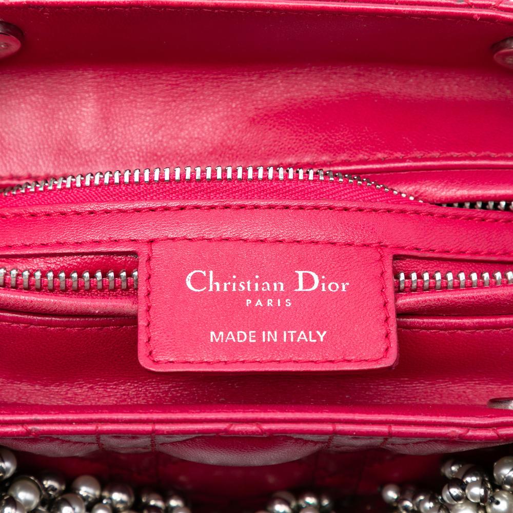 Christian Dior B Dior Red Lambskin Leather Leather Medium Lambskin Cannage Pearl Lady Dior Italy