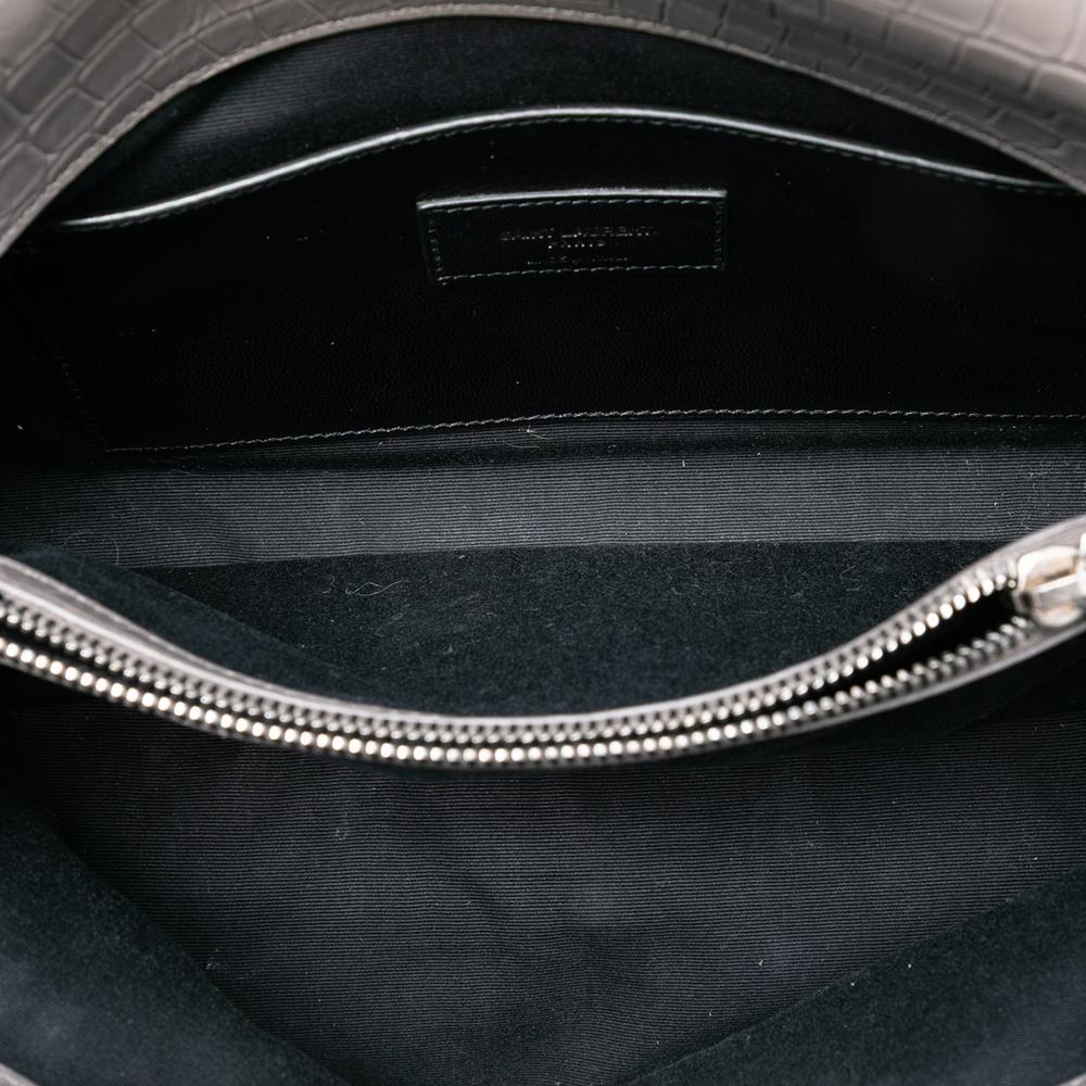 Saint Laurent B Saint Laurent Gray Calf Leather Medium Croc Embossed skin Monogram West Hollywood Crossbody Italy