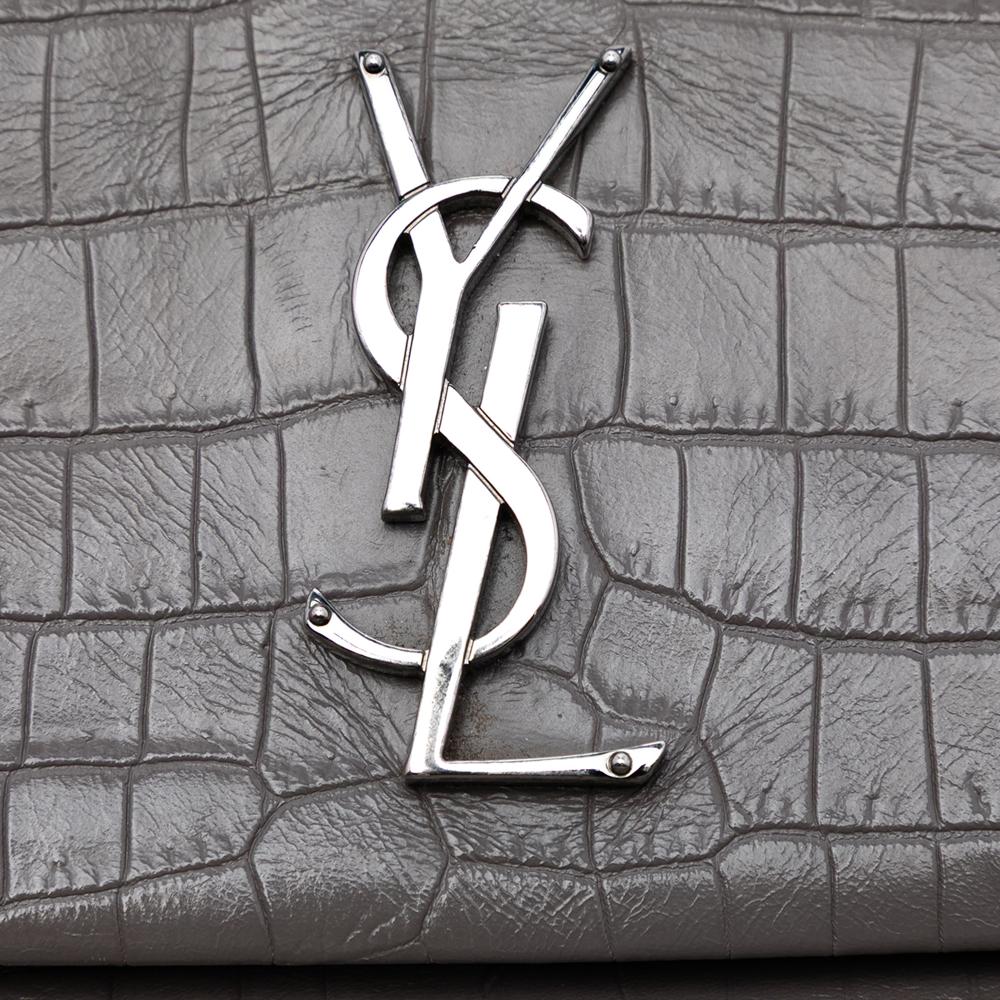 Saint Laurent B Saint Laurent Gray Calf Leather Medium Croc Embossed skin Monogram West Hollywood Crossbody Italy