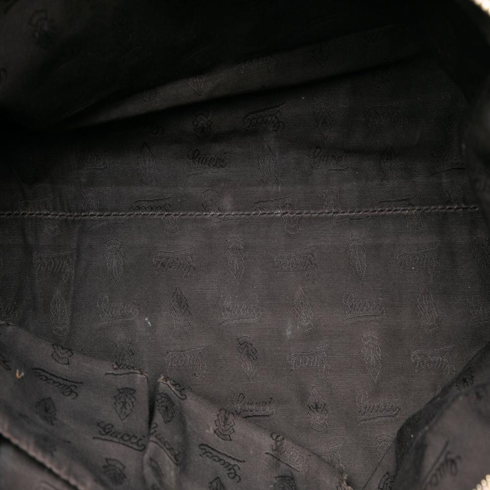 Gucci AB Gucci Brown Beige Canvas Fabric GG Horsebit Web Handbag Italy