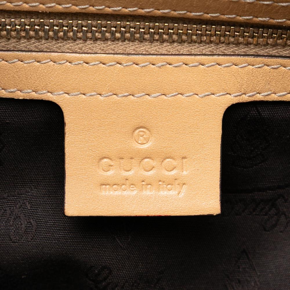 Gucci AB Gucci Brown Beige Canvas Fabric GG Horsebit Web Handbag Italy