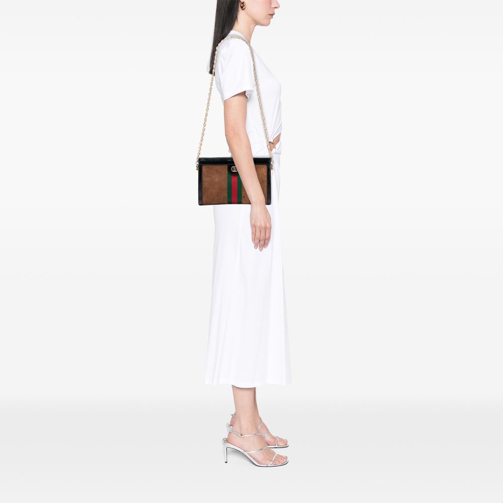 Gucci AB Gucci Brown Suede Leather Small Ophidia Chain Crossbody Italy