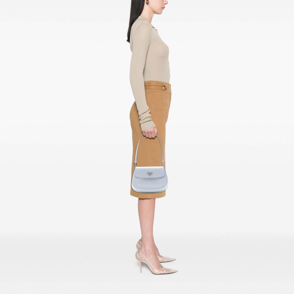 Prada AB Prada Gray Light Gray Calf Leather Mini Brushed Cleo Flap Italy