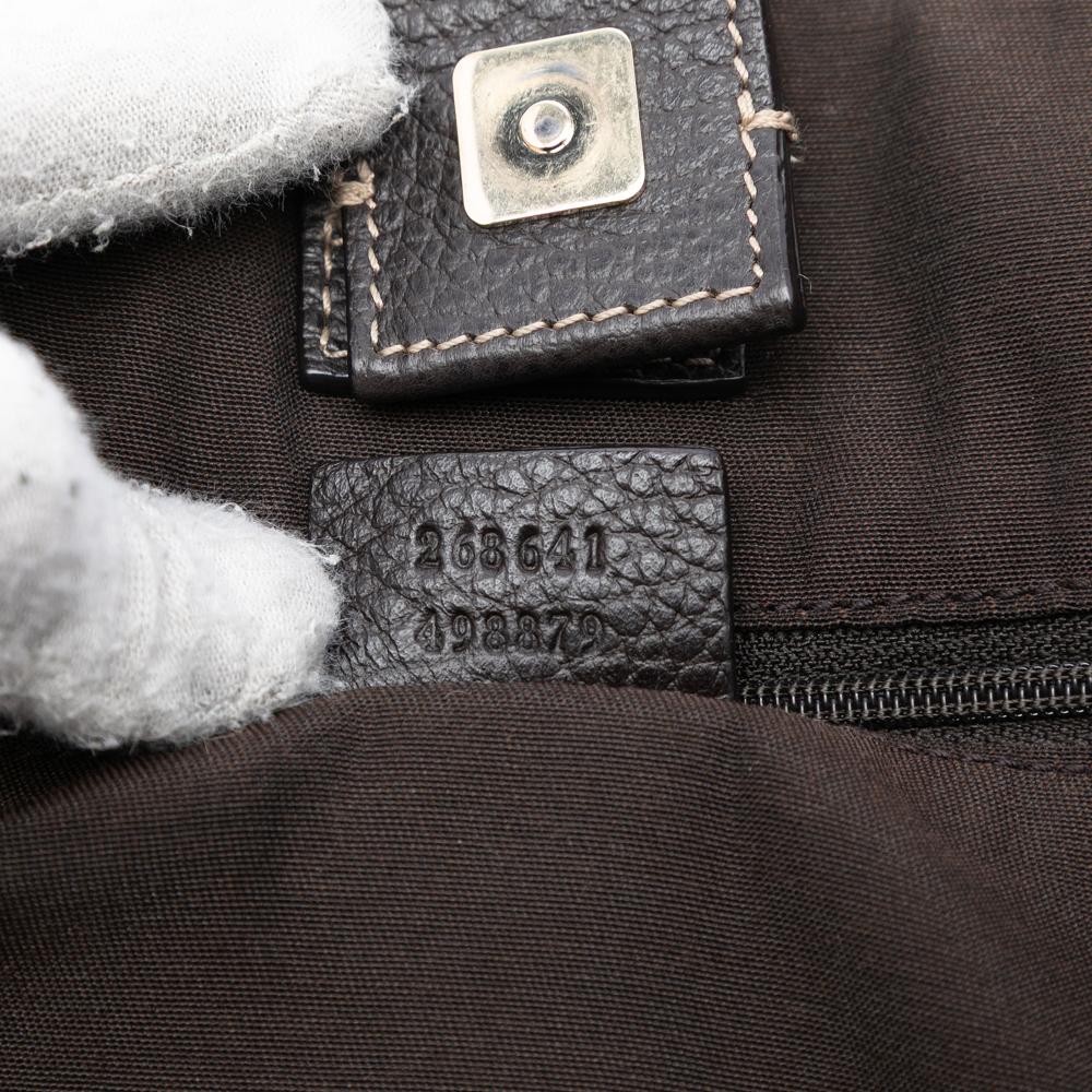 Gucci B Gucci Brown Beige Coated Canvas Fabric GG Crystal Abbey D Ring Convertible Tote Italy