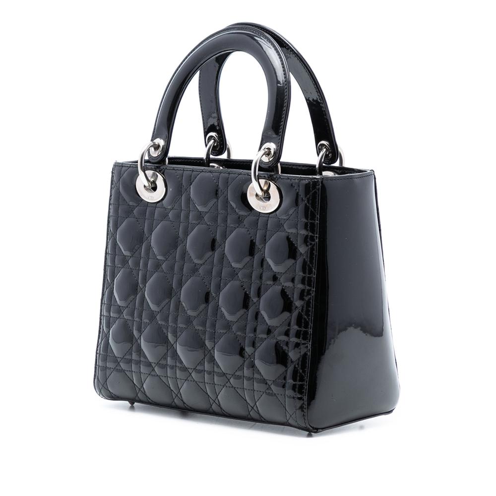 Christian Dior B Dior Black Patent Leather Leather Medium Patent Cannage Lady Dior Italy