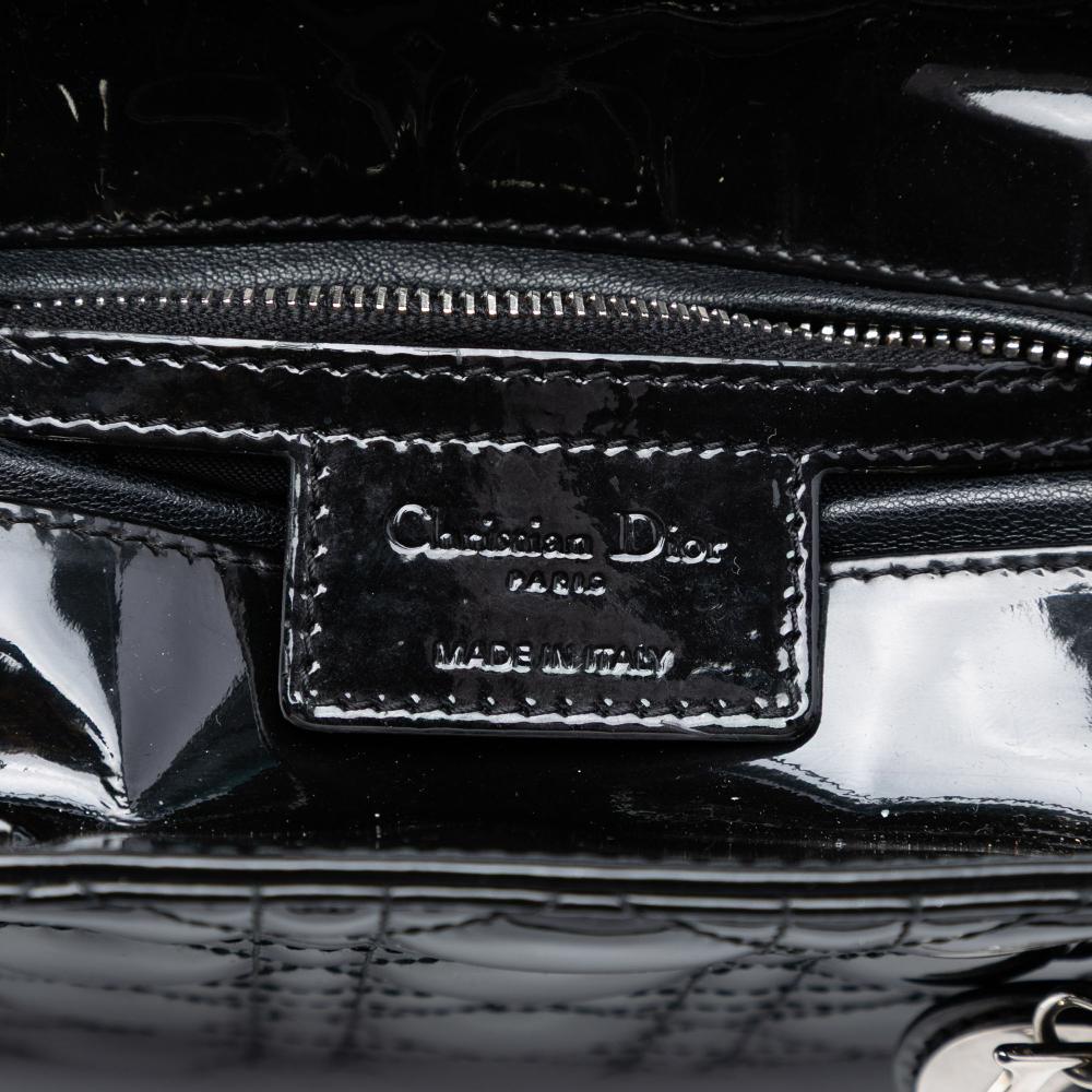 Christian Dior B Dior Black Patent Leather Leather Medium Patent Cannage Lady Dior Italy