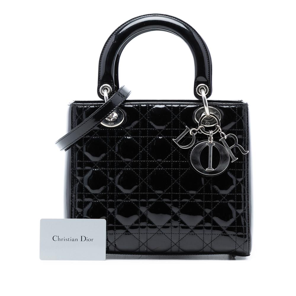 Christian Dior B Dior Black Patent Leather Leather Medium Patent Cannage Lady Dior Italy