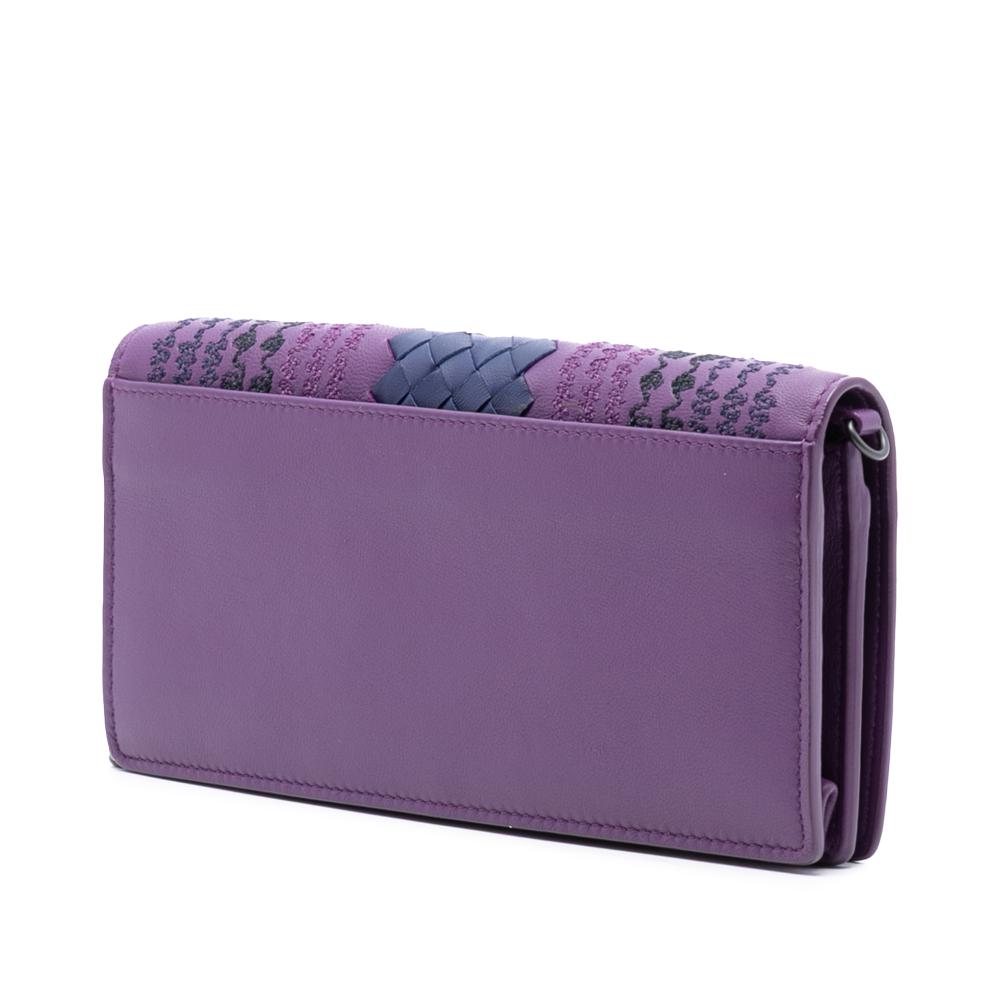 Bottega Veneta Purple Nappa Intrecciato Embroidered Continental Wallet on Chain Italy