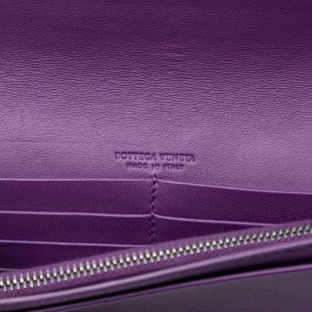 Bottega Veneta Purple Nappa Intrecciato Embroidered Continental Wallet on Chain Italy